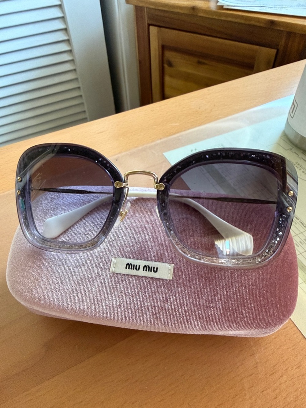 Miu Miu Vintage Purple Sparkle Sunglasses with Gold Bridge